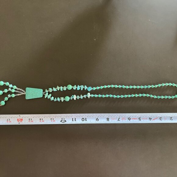 Turquoise Double Strand Chunky Necklace 66 Grams Pendant Dangle 18 Inches Hawaii - Picture 6 of 11